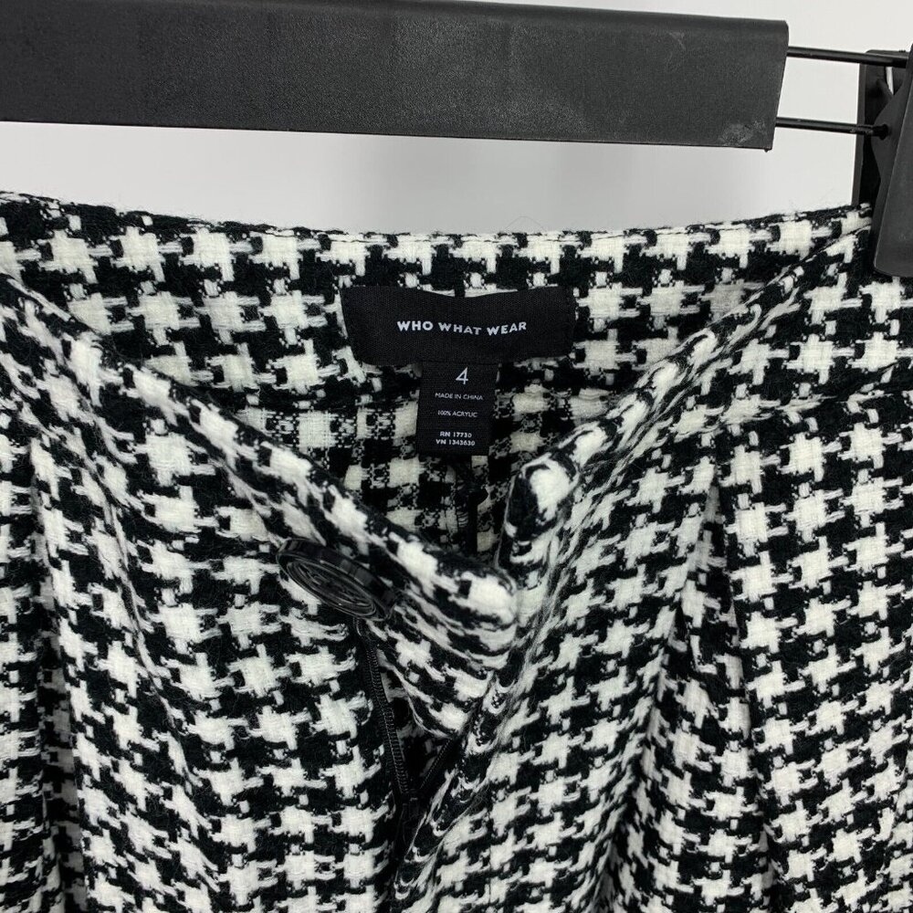 Who What Wear Skirt Black Houndstooth Tweed Pleated Midi Birdcage - Picture 4 of 8